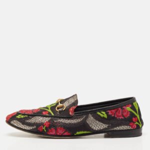 Gucci Multicolor Lurex Fabric Flower Embraided Jordaan Loafers Size 39