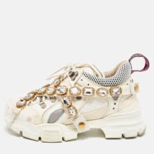 gucci white leather and mesh flashtrek chunky sneakers size 36