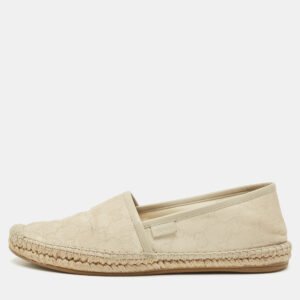 Gucci Cream/Grey Canvas and Leather Espadrille Flats Size 37.5