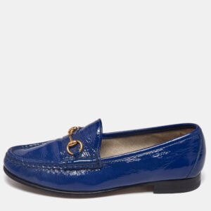 Gucci Blue Patent Leather 1953 Horsebit Slip On Loafers Size 37