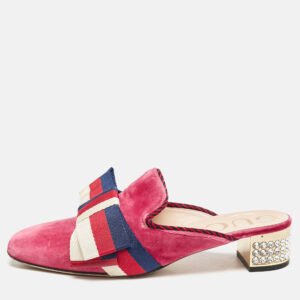 Gucci Pink Velvet Sylvie Bow Mules Size 37.5
