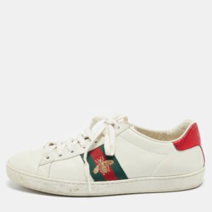 Gucci White Leather Bee Embroidered Ace Sneakers Size 39