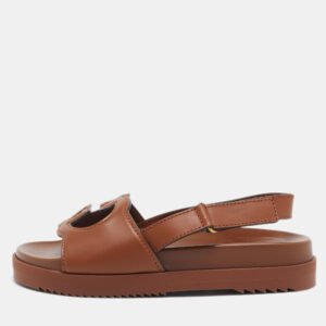 Gucci Brown Leather Interlocking G Flat Sandals Size 39.5