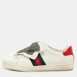 Gucci White Leather Ace Removable Patch Low Top Sneakers Size 36.5