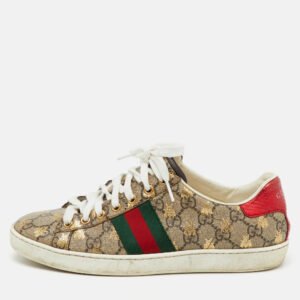 Gucci Beige/Brown GG Supreme Canvas Bee Web Ace Sneakers Size 37.5