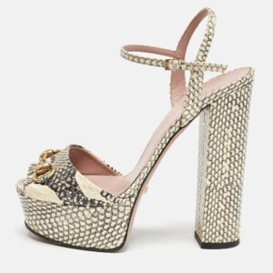 gucci two tone python leather gg marmont ankle strap sandals size 39.5
