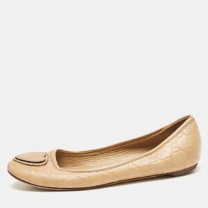 Gucci Beige GG Embossed Leather Crest Ballet Flats Size 40