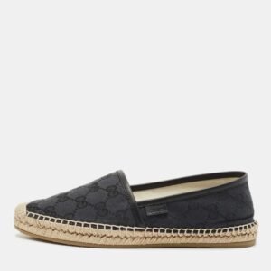 Gucci Navy Blue/Black GG Canvas and Leather Espadrille Flats Size 36.5