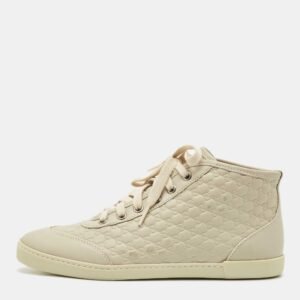 Gucci Cream Microguccissima Leather High Top Sneakers Size 36