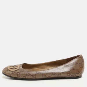 gucci brown gg crystal coated canvas ballet flats size 37