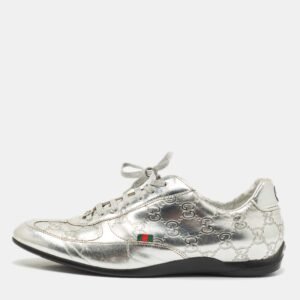 Gucci Silver Guccissima Leather Low Top Sneakers Size 38.5