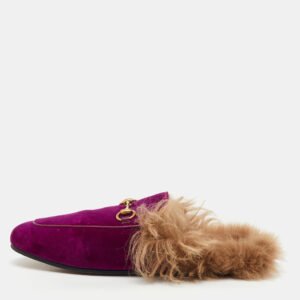 gucci purple fur and velvet princetown mules size 38