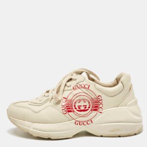 Gucci Cream Leather Disk Print Rhyton Sneakers Size 38
