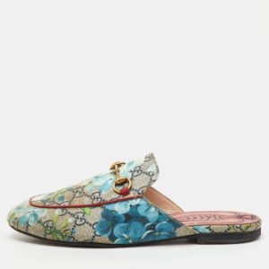 Gucci Multicolor GG Supreme Canvas Blooms Princetown Flat Mules Size 38.5