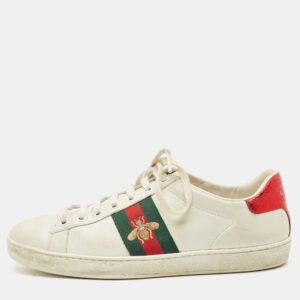 Gucci White Leather Ace Bee Embroidered Low Top Sneakers Size 38