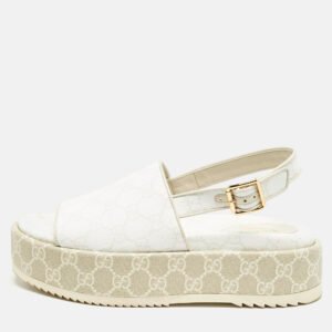 Gucci White/Beige GG Supreme Canvas Platform Sandals Size 38.5