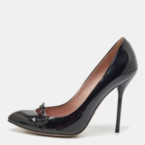 Gucci Black Patent Leather Knotted Bow Pointed Toe Pumps Size 38.5