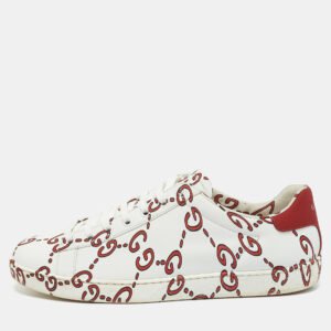 Gucci White Leather Ghost GG Ace Sneakers  Size 40