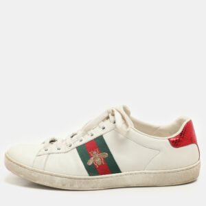 Gucci White Leather Leather Ace Bee Embroidered Low Top Sneakers Size 39