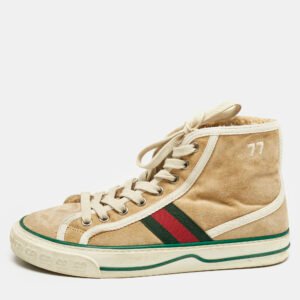 Gucci Beige Suede Tennis 1977 High Top Sneakers Size 36
