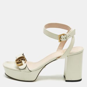 Gucci Cream Leather  Ankle Strap Sandals Size 38.5