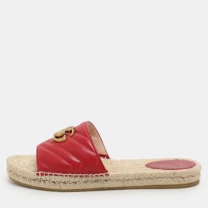 Gucci Red Matelasse Leather GG Marmont Espadrille Flat Slides Size 39