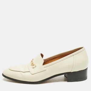 Gucci Off White Leather Interlocking G Horsebit Slip On Loafers Size 37