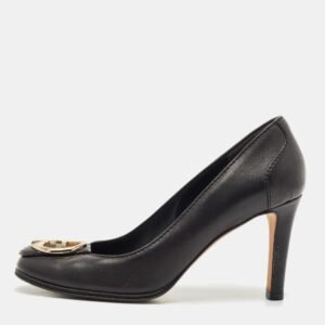 Gucci Black Leather GG Interlocking Pumps Size 38