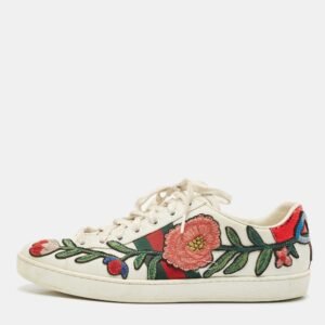 Gucci White Leather Ace Floral Applique Low Top Sneakers Size 39.5
