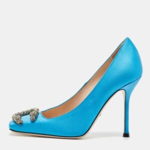 Gucci Light Blue Satin Dionysus Square Toe Pumps Size 36