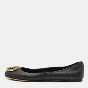 Gucci Black Leather Interlocking G Spike Ballet Flats Size 37.5