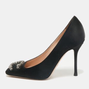 Gucci Black Satin Dionysus Crystals Pumps Size 38.5