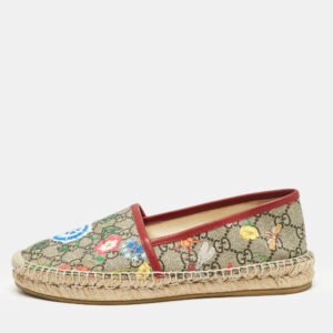 Gucci Beige/Brown GG Supreme Canvas Pilar Print Espadrille Flats Size 38.5