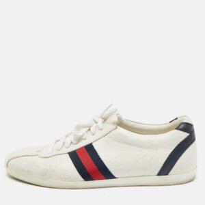 Gucci White Guccissima Leather Web Detail Lace Up Low Top Sneakers Size 40