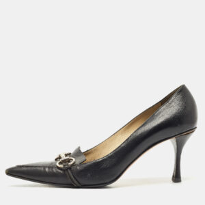 Gucci Black GG Leather Horsebit Pointed Toe Pumps Size 38.5