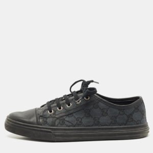 Gucci Black/Blue Leather And GG Canvas Cap Toe Low Top Sneakers Size 38.5