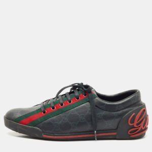 Gucci Black GG Supreme Canvas Classic Web Script Low Top Sneakers Size 39