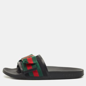 Gucci Tri Color Canvas and Leather Trim Sylvie Flat Slides Size 39