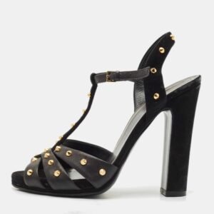 Gucci Black Suede and Leather Studded Ankle Strap Sandals Size 38