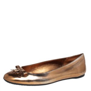 Gucci Gold Leather Slip on Bow Ballet Flats Size 39