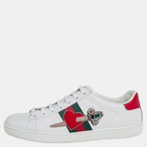 Gucci White Leather Ace Embellished  Low Top Sneakers Size 39