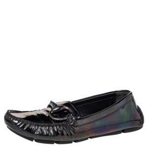 Gucci Multicolor Iridescent Patent Leather Horsebit Slip On Loafers Size 38