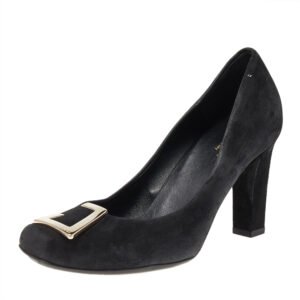 Gucci Black Suede Square Toe Metal Trim Pumps Size 36