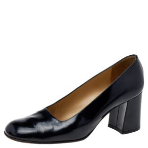 Gucci Black Leather Block Heel Pumps Size 37