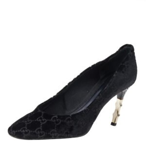 Gucci Black GG Velvet Bamboo Pumps Size 39