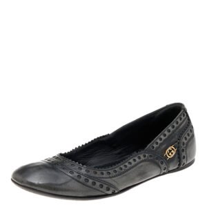 Gucci Black/Grey Brogue Leather Ballet Flats Size 35.5