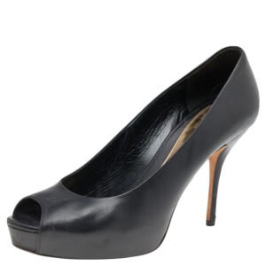 Gucci Black Leather Peep Toe Platform Pumps Size 40
