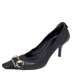 Gucci Black GG Canvas And Leather Horsebit Pumps Size 37.5