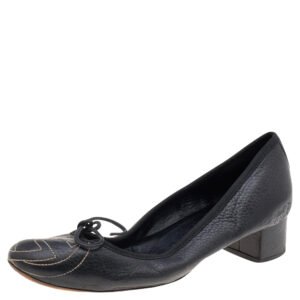 Gucci Black Leather Block Heel Pumps Size 37