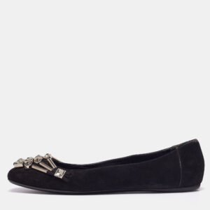 Gucci Black Suede Crystal Embellished Ballet Flats Size 39